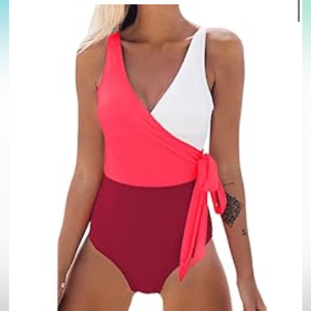 CUPSHE Women's One Piece Swimsuit Wrap Color Block Tie Side Bathing Suit